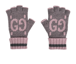 Gucci GG Fingerless Gloves, Cashmere, Grey/Pink, 3*